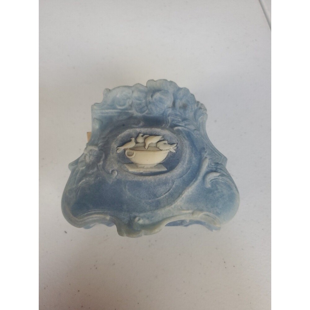 Vintage Genuine Incolay Stone Handcrafted USA Blue Trinket Jewelry Box Doves